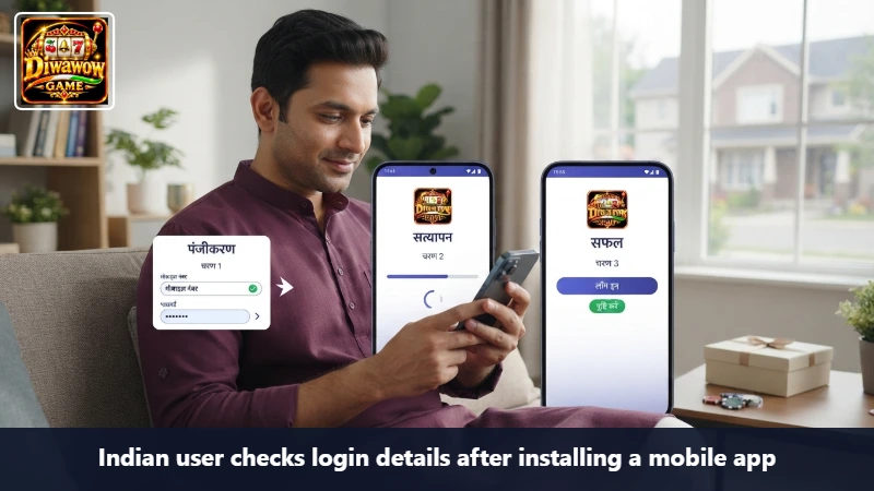 Indian user checks login details after installing a mobile app