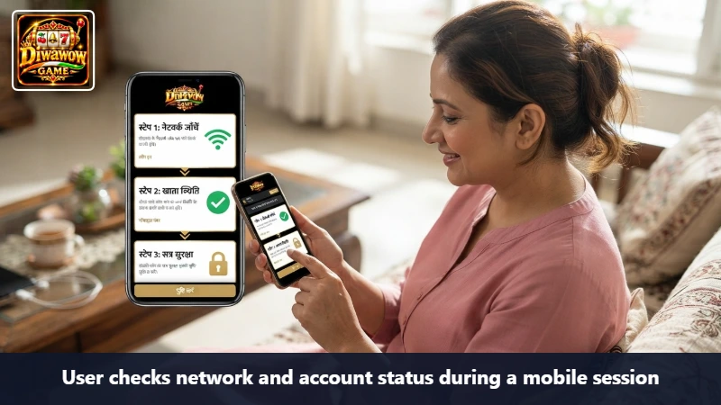 User checks network and account status during a mobile session
