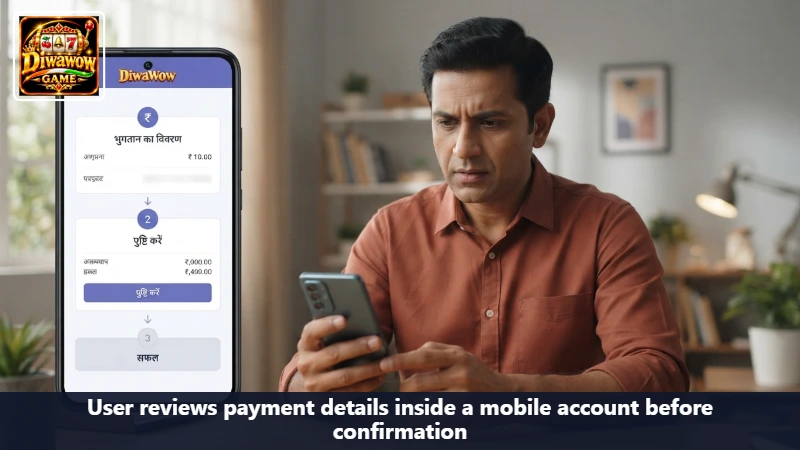 User reviews payment details inside a mobile account before confirmation