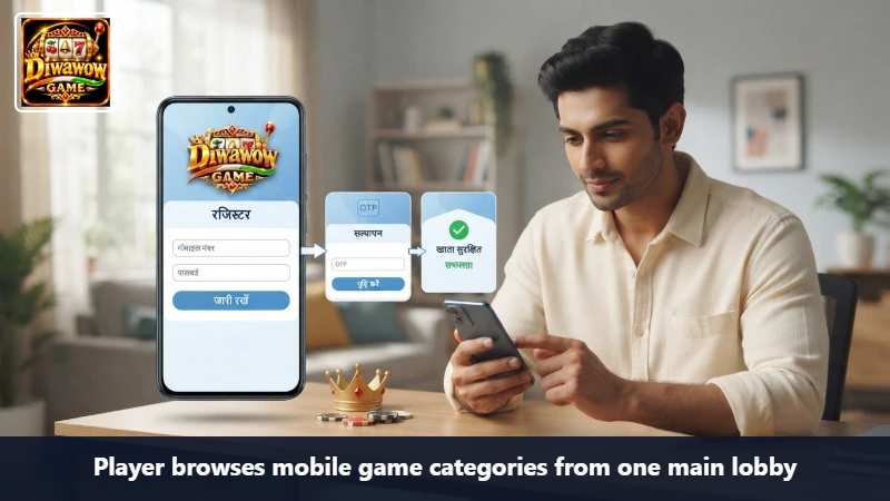 Player browses mobile game categories from one main lobby